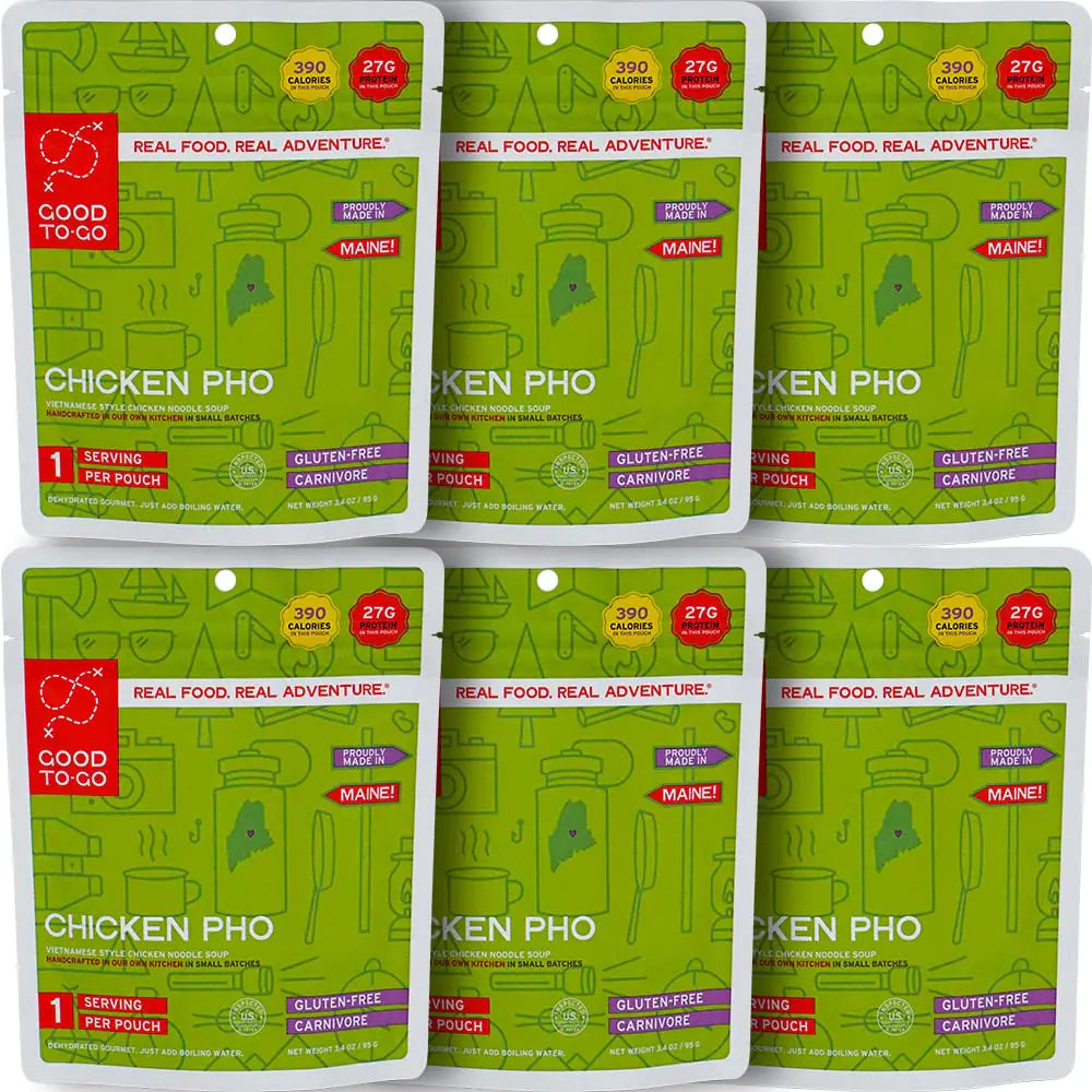 GOOD TO-GO Chicken Pho | Camping Food Backpacking Food (6-Pack of Single Servings) | Just Add Water Meals Backpacking Meals | Dehydrated Meals Taste Better Than Freeze Dried Meals
