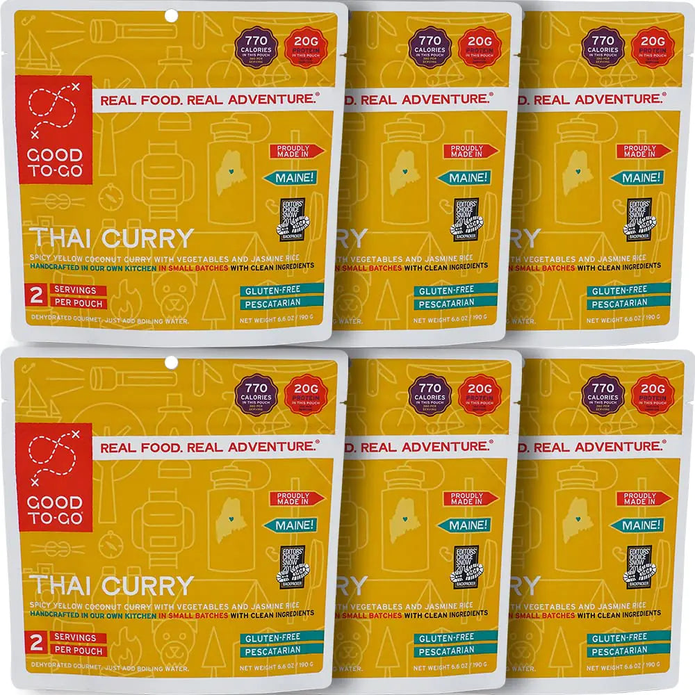 GOOD TO-GO Thai Curry | Camping Food Backpacking Food (6-Pack of Double Servings) | Just Add Water Meals Backpacking Meals | Dehydrated Meals Taste Better Than Freeze Dried Meals