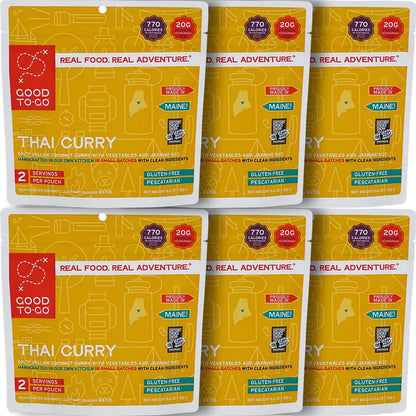 GOOD TO-GO Thai Curry | Camping Food Backpacking Food (6-Pack of Double Servings) | Just Add Water Meals Backpacking Meals | Dehydrated Meals Taste Better Than Freeze Dried Meals
